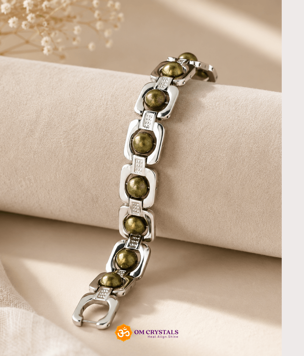 Raw Pyrite Crystal Bracelet in Metal